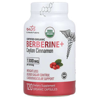 Nature's Fusions, Nutri, Organic Berberine+ Ceylon Cinnamon, 1,300 mg, 120 Organic Capsules (650 mg per Capsule)