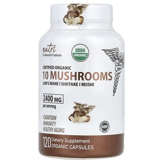 Nature's Fusions, Nutri, 10 hongos orgánicos, Melena de león, Shiitake y reishi, 2400 mg, 120 cápsulas orgánicas (600 mg por cápsula)