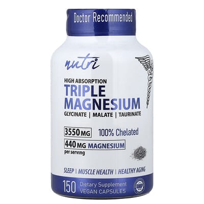 Nutri, Triple Magnesium, High Absorption, 440 mg, 150 Vegan Capsules (88 mg per capsule)