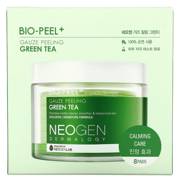 Neogen, Té verde exfoliante de gasa y Bio-Peel, 8 almohadillas, 9,5 ml (0,32 oz. Líq.) Cada una