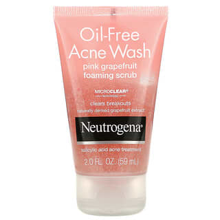 Neutrogena, Agente de limpieza para el acné sin aceite, Exfoliante espumoso de pomelo rosa, 59 ml (2 oz. Líq.)