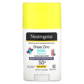 Neutrogena, Kids, солнцезащитный стик с прозрачным цинком и минералами, Big Stick, SPF 50+, 42 г (1,5 унции)