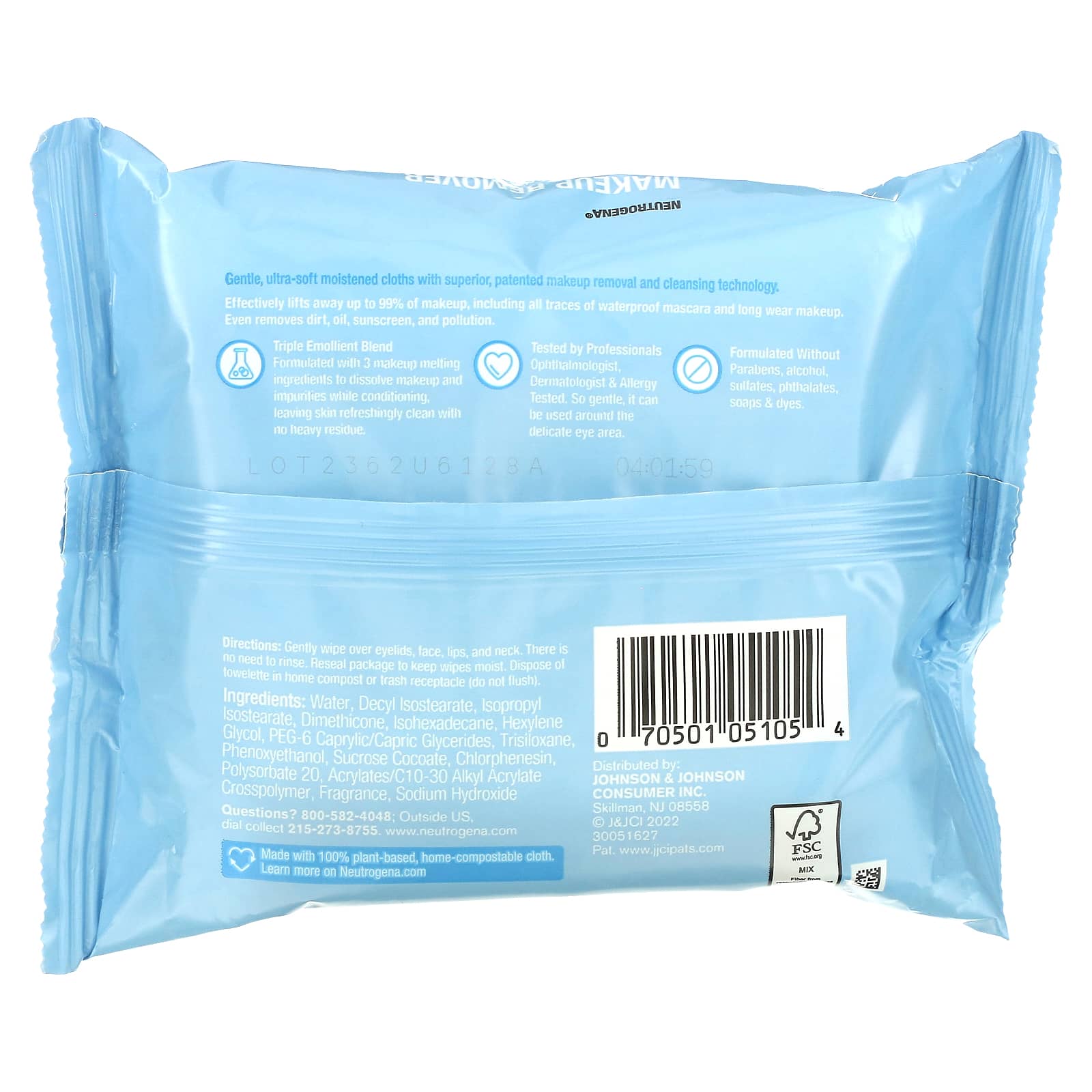 Neutrogena, Makeup Remover UltraSoft Cleansing Towelettes, 2 Packs, 25 PlantBased Compostable