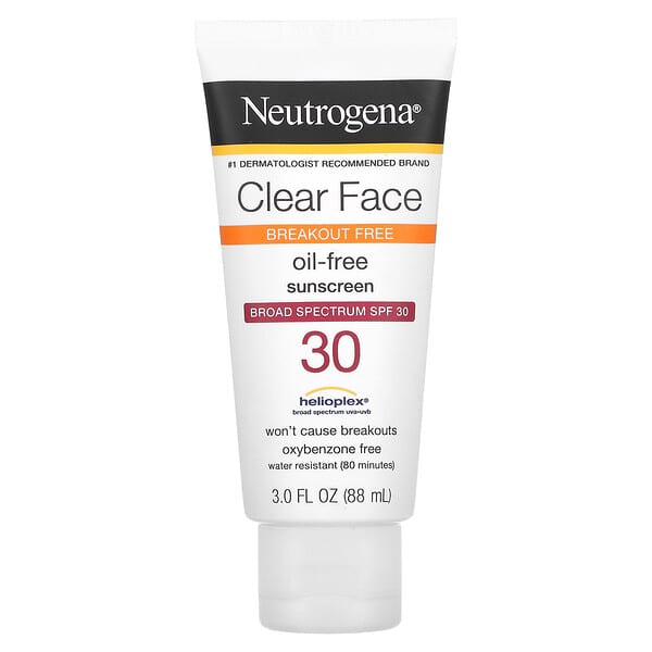 Neutrogena, Clear Face，無油抗曬霜，全譜 SPF 30，無香型，3 液量盎司（88 毫升）