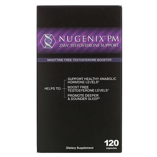 Nugenix, Potenciador de testosterona ZMA, Potenciador de testosterona libre durante la noche, 120 cápsulas