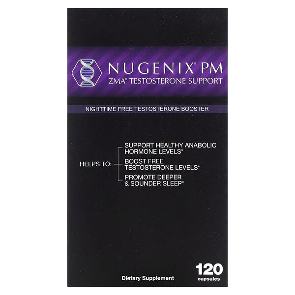 Nugenix‏, ZMA Testosterone Booster، معزز التستوستيرون الحر الليلي، 120 كبسولة