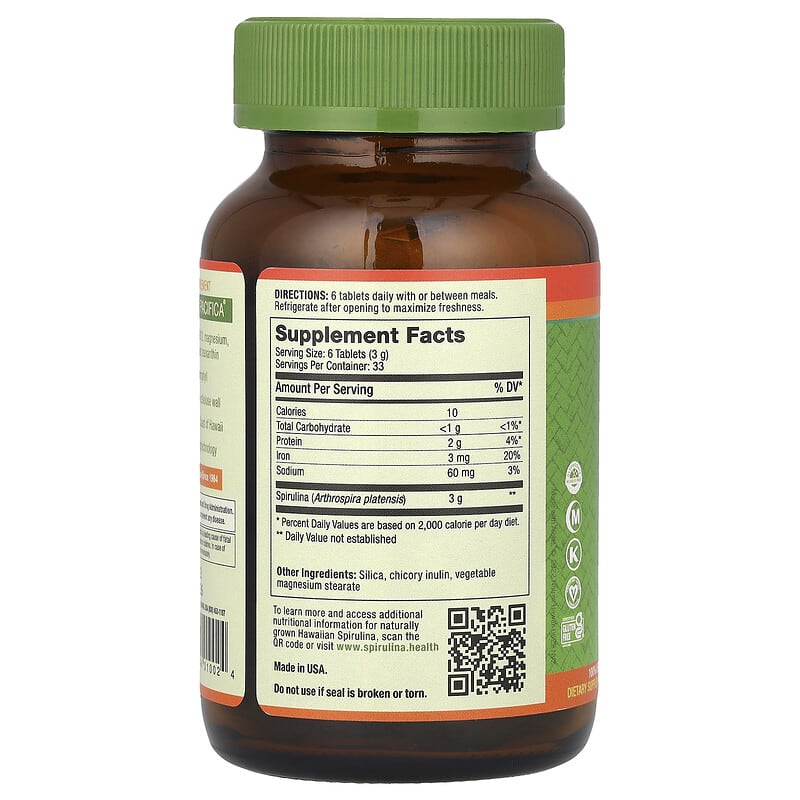 Pure Hawaiian Spirulina®（ピュアハワイアンスピルリナ）、500mg