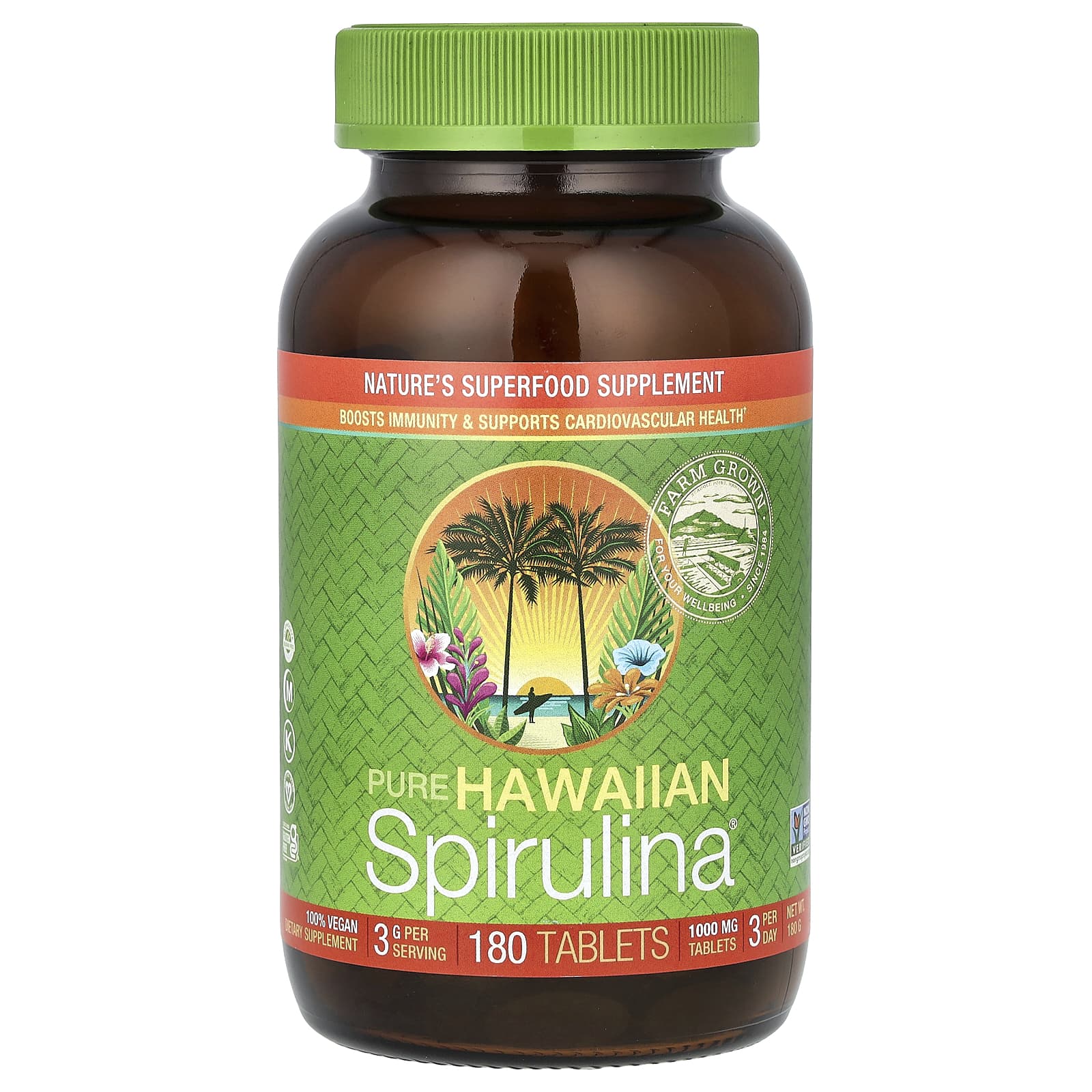 ピュアHawaiian Spirulina（ハワイアンスピルリナ）、3g、タブレット 