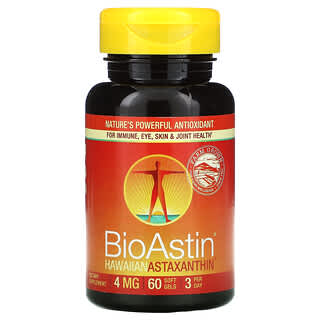 Nutrex Hawaii, BioAstin, Astaxanthine hawaïenne, 4 mg, 60 capsules à enveloppe molle