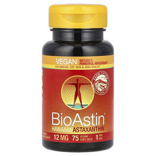 Nutrex Hawaii, BioAstin, Hawaiian Astaxanthin, Astaxantina, 12 mg, 75 cápsulas blandas veganas