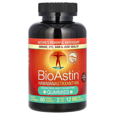 Nutrex Hawaii, BioAstin, Hawaiian Astaxanthin Gummies, Citrus, 12 mg, 60 Gummies (6 mg per gummy)