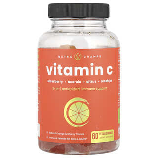 NutraChamps, Vitamin C, Natural Orange & Cherry, 60 Vegan Gummies