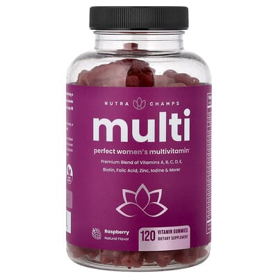 NutraChamps, Multi, Perfect Women's Multivitamin Gummies, Raspberry, 120 Vitamin Gummies