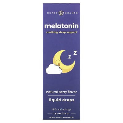 NutraChamps, Melatonin Liquid Drops, Natural Berry Flavor, 1 mg, 1.52 oz (45 ml)