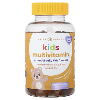NutraChamps, Multivitamin gyerekeknek, eper, maracuja, őszibarack és cseresznye, 120 vegán gumicukor