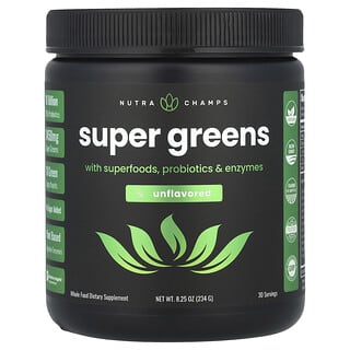 NutraChamps, Super zelená se superpotravinami, probiotiky a enzymy, neochucená, 234 g