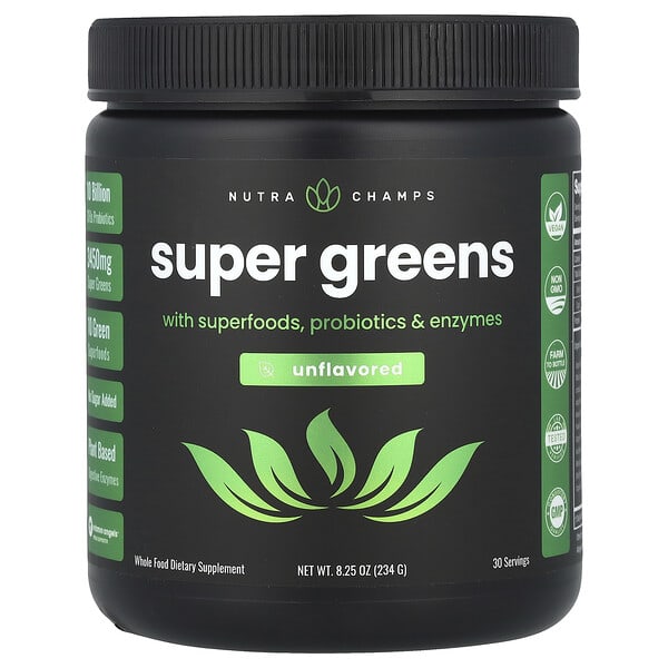 Super Greens With Superfoods, Probiotics & Enzymes, Unflavored, 8.25 oz (234 g)