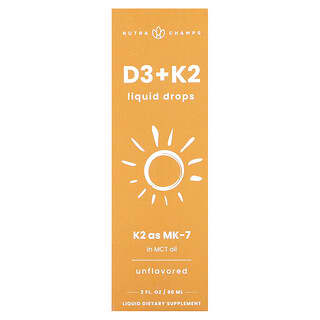 NutraChamps, D3 + K2 Liquid Drops, geschmacksneutral, 60 ml (2 fl. oz.)