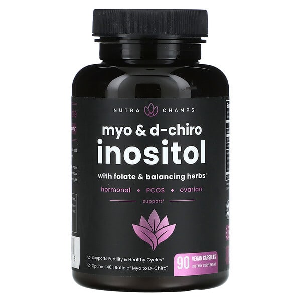 NutraChamps, Myo & D-Chiro Inositol with Folate & Balancing Herbs, 90 Vegan Capsules