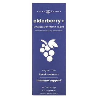 NutraChamps, Elderberry +, обогащенная витамином C и цинком, натуральные ягоды, 120 мл (4 жидк. Унции)