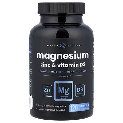 NutraChamps, Magnesium, Zinc & Vitamin D3, 120 Vegetarian Capsules