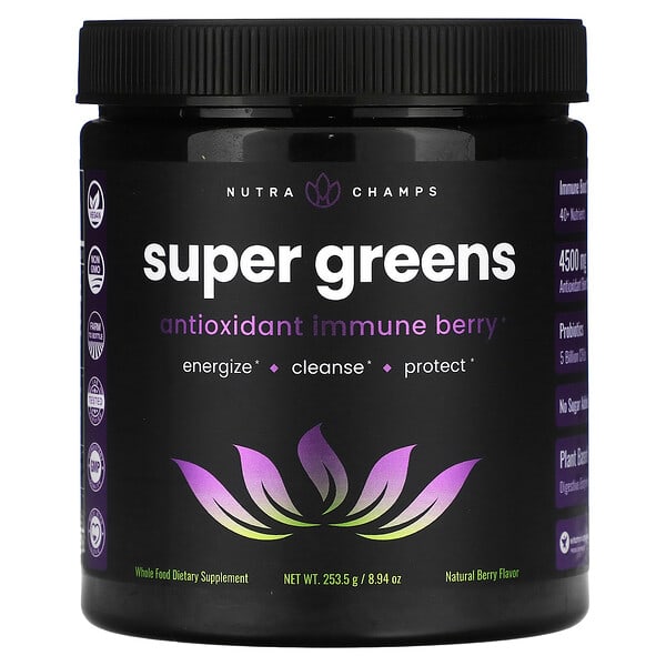 NutraChamps Super Greens, Antioxidant Immune Berry, Natural Berry, 8.94 oz (253.5 g)