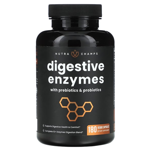 NutraChamps, Digestive Enzymes with Prebiotics & Probiotics, 180 Veggie ...