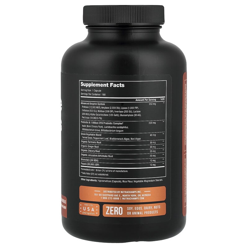 bubs Easy-digest 1 800g 4缶セット Enzimas digestivas con prebióticos y probióticos, 180 cápsulas veganas