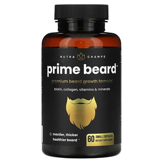 NutraChamps, Prime Beard, Fórmula Premium para Crescimento da Barba, 60 Cápsulas Pequenas