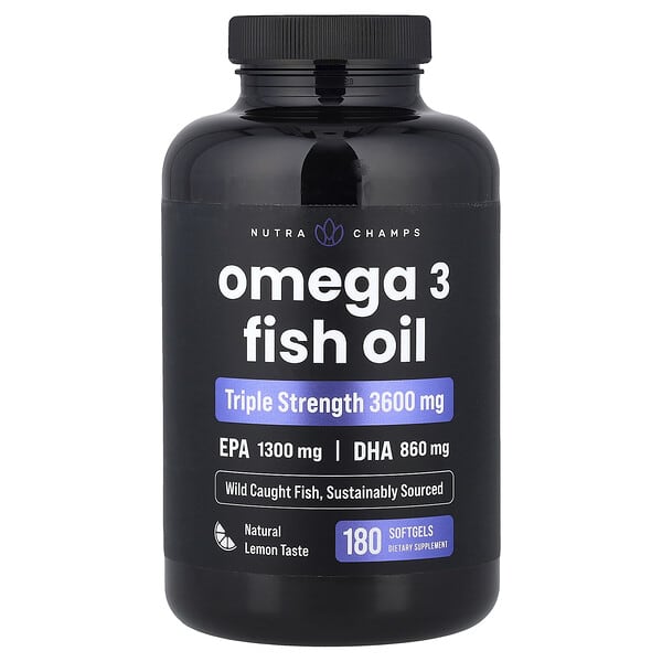 Omega 3 Fish Oil, Natural Lemon, 180 Softgels (1,200 mg Per softgel)