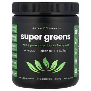 NutraChamps, Super Greens With Superfoods, Probiotics & Enzymes, Natural Berry, 9.10 oz (258 g)