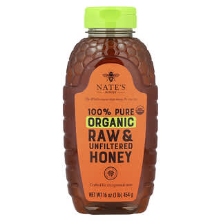 Nate's Honey, 100% чистый органический мёд, сырой и нефильтрованный, 454 г (16 унций)