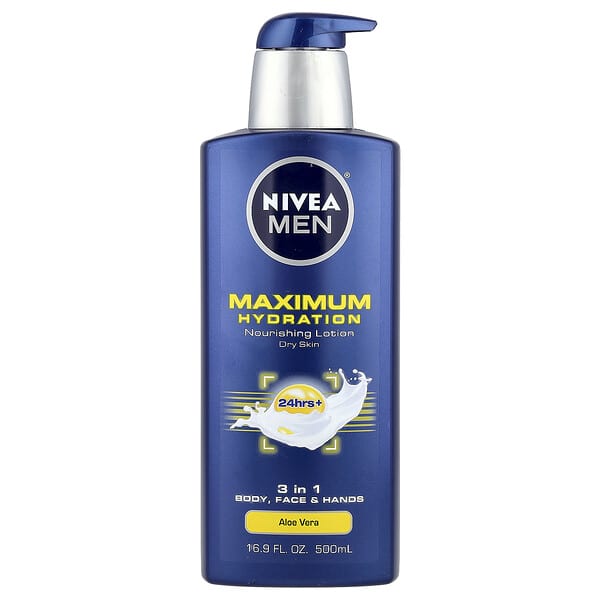 Nivea, 男性，保濕，3 合 1 滋養乳液，蘆薈，16.9 液量盎司（500 毫升）