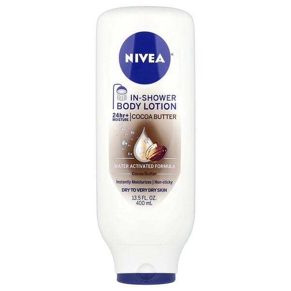Nivea, In-Shower身體乳液，可可脂，13.5液量盎司（400毫升）