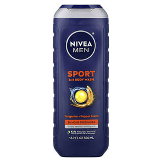Nivea, Hombres, Jabón líquido deportivo para el cuerpo, Mandarina y pimienta, 500 ml (16,9 oz. líq.)