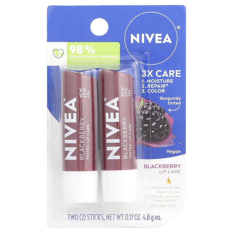 nivea vitamin c lip balm Tinted Lip Care, Blackberry, 2 Pack, 0.17 oz (4.8 g) Each