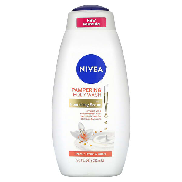 Nivea‏, "סבון רחצה מפנק, סחלב וענבר עדינים, 591 מ""ל (20 אונקיות נוזל)"