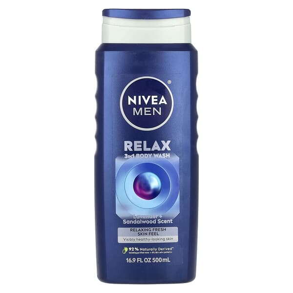 Nivea, 남성용, 3 in 1 바디 워시, Relax, 라벤더 + 샌들우드, 500ml(16.9fl oz)