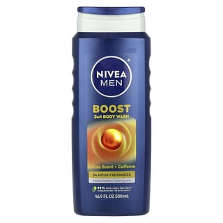 Nivea, Men, Boost 3-In-1 Body Wash, Duschgel, Zitrusduft + Koffein, 500 ml (16,9 fl. oz.)