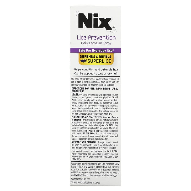 Prevención de piojos, Spray diario sin enjuague`` 177,44 ml (6 oz. Líq.)