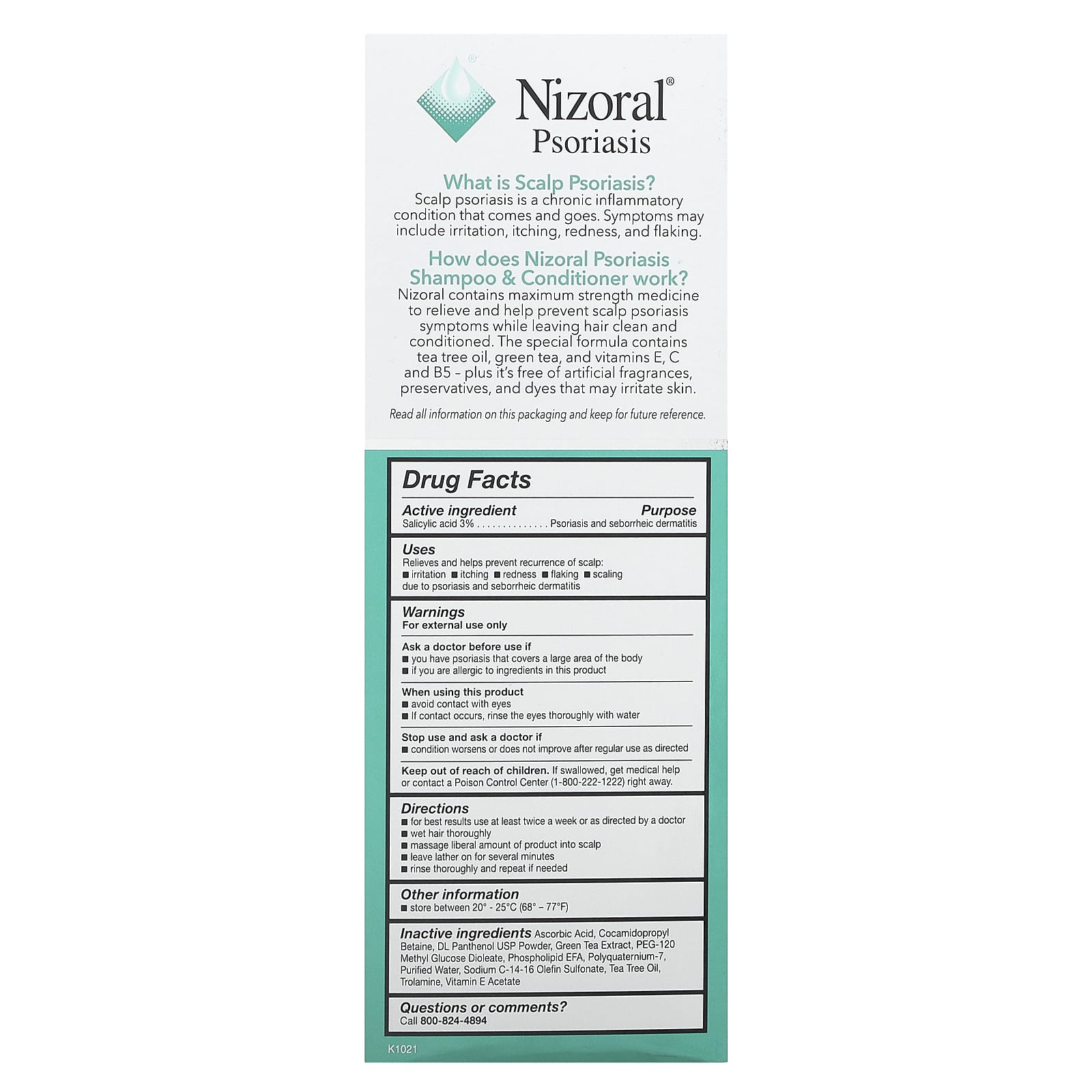 Nizoral, Scalp Psoriasis Shampoo & Conditioner, With Tea Tree Oil, 11 ...