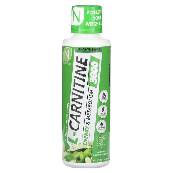 Nutrakey, L-Carnitine 3000, Green Apple Pucker, 16 fl oz (473 ml)