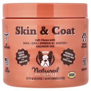 ناتشرال دوغ كامبني‏, Skin & كوت ، للكلاب ، لجميع الأعمار ، 90 قرصًا ناعمًا قابلًا للمضغ ، 9.5 أونصة (270 جم)