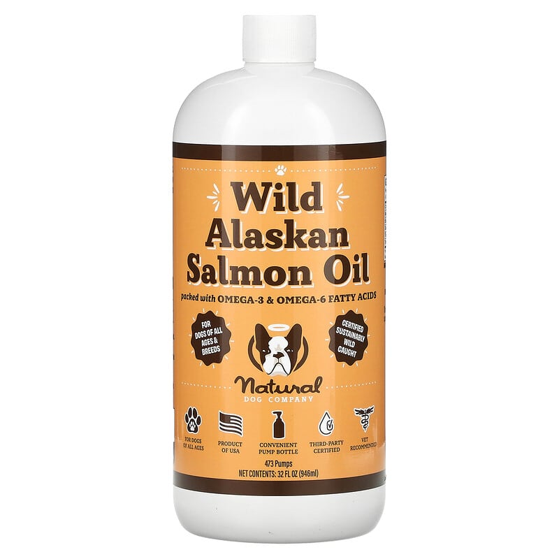 Natural Dog Company Aceite de salmón puro de Alaska para perros (32 onzas)  Suplemento de piel y pelaje para perros, aceite para alimentos con ácidos
