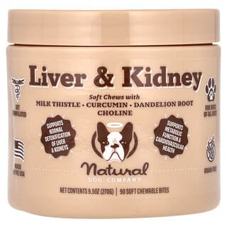 Natural Dog Company, Liver & Kidney, For Dogs, All Ages, 90 Soft Chewable Bites, 9.5 oz (270 g)