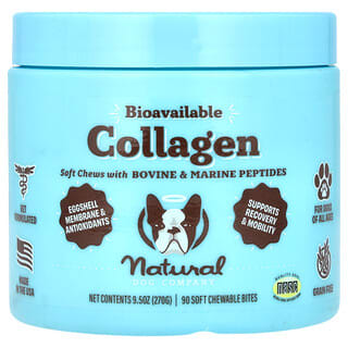 Natural Dog Company, Colágeno biodisponible, Para perros, Todas las edades, 90 bocaditos masticables blandos, 270 g (9,5 oz)