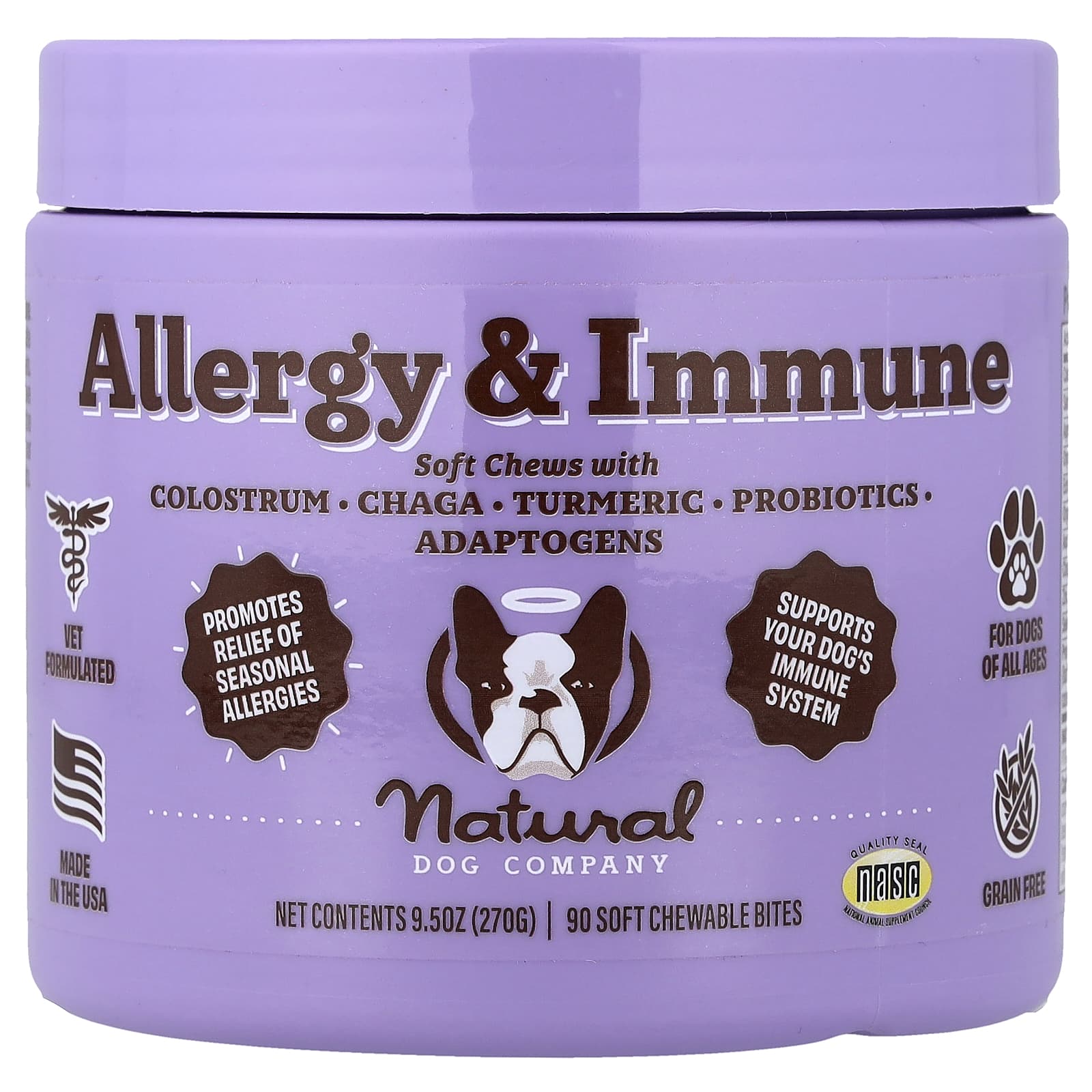 Natural Dog Company, Allergy & Immune, добавка для собак всех возрастов, 90 жевательных таблеток, 270 г (9,5 унции)