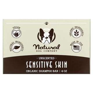 Natural Dog Company, Organic Shampoo Bar Soap, Sensitive Skin, Unscented, 4 oz