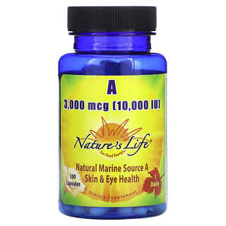 Nature's Life, Vitamine A, 3000 µg (10 000 UI), 100 capsules