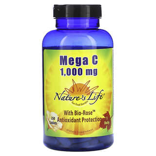Nature's Life, Mega C z bio-różą, 1000 mg, 250 tabletek